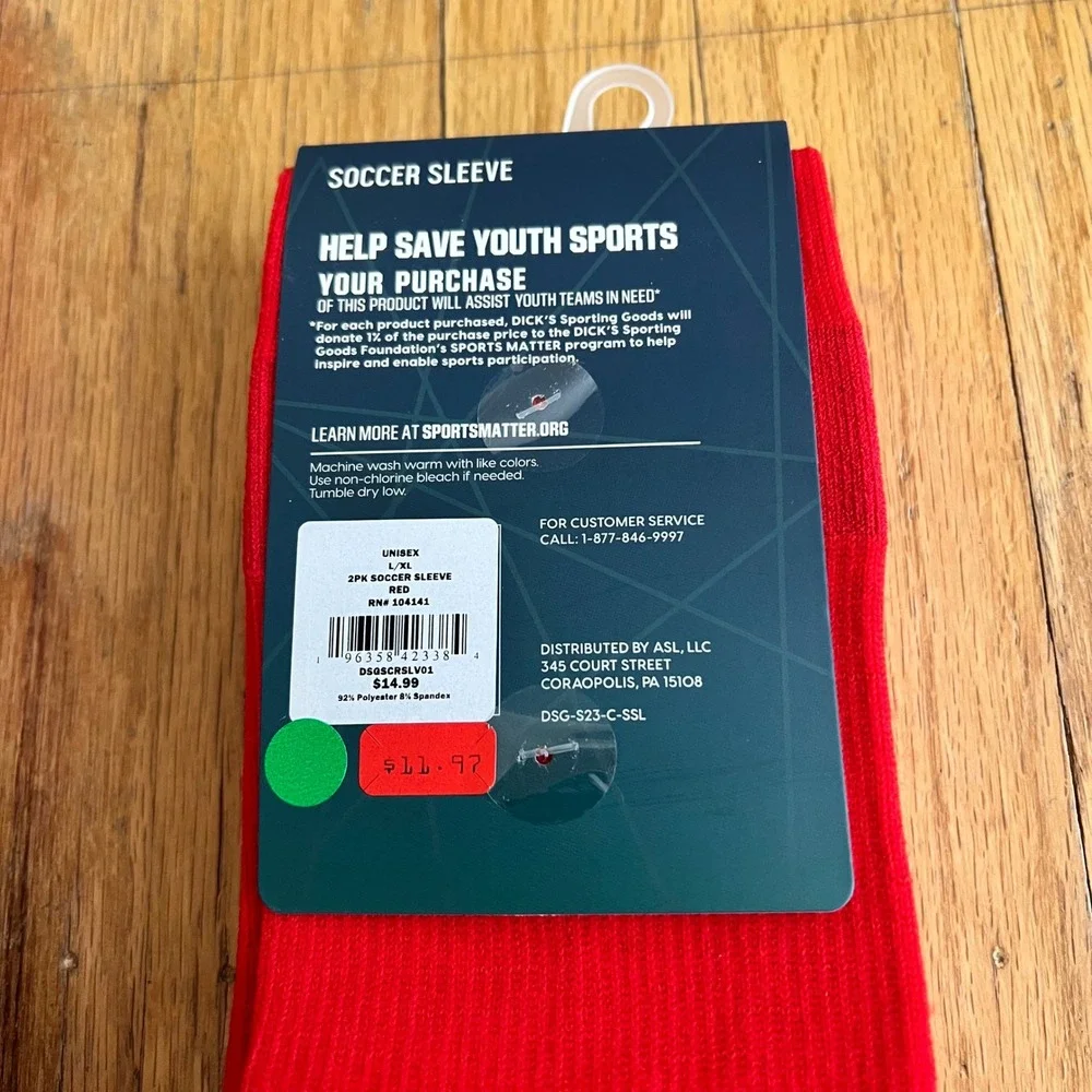 DSG Soccer Sleeve 2 Pack Unisex Size L/XL Red Athletic Shin Guard Covers New